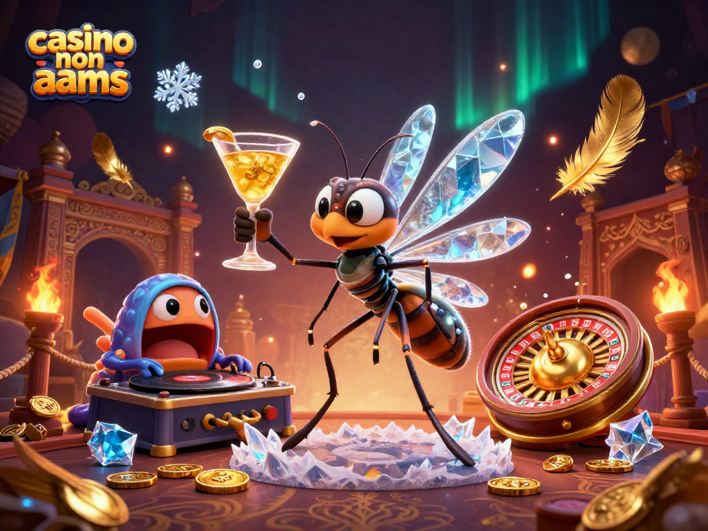 Scopri il mondo di casino non aams con una mascotte esclusiva e un DJ di trilobite in un'illustrazione vibrante.