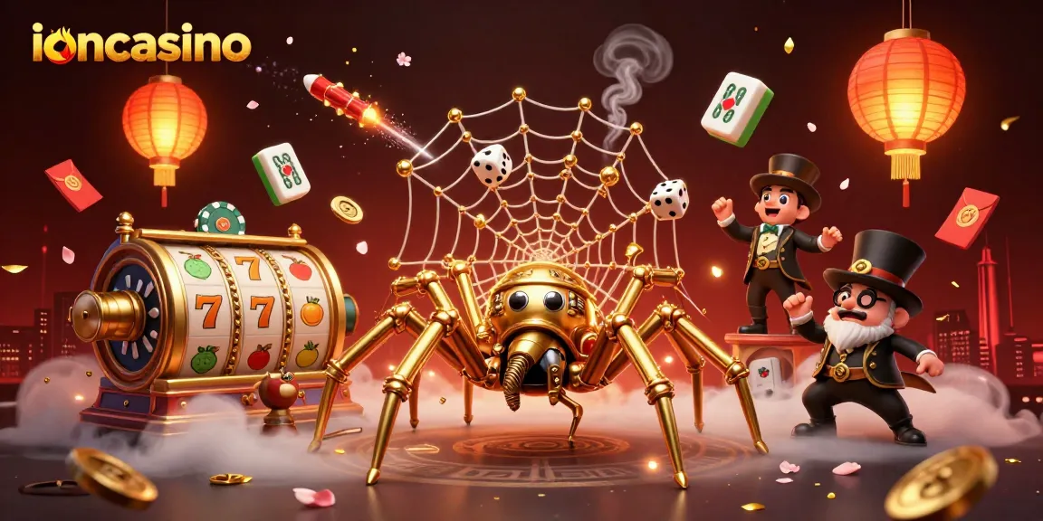 Experience thrilling gameplay at ioncasino with the golden spider and poker-themed visuals!