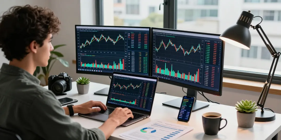 Dynamic finance technology workspace with debet com trading data analysis.