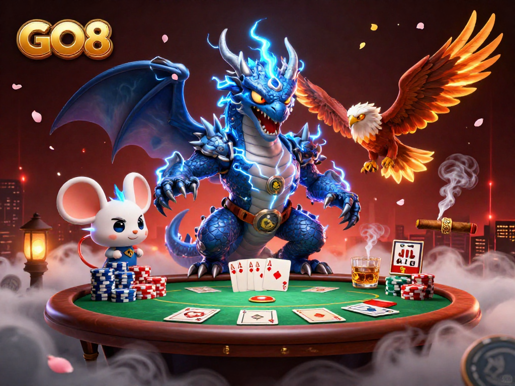 GO8 players enjoy powerful 3D characters amid vibrant casino elements and dynamic action.