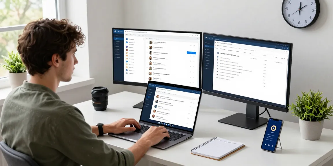 Using the Telegram Web Version in a contemporary office setup, showcasing productivity tools and a vibrant workspace.