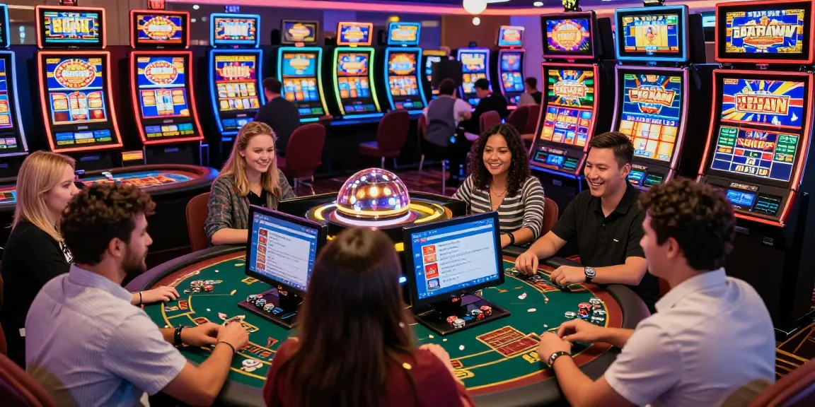 Giocatori in un casinò non AAMS che si divertono con vari giochi in un'atmosfera vibrante e azione di scommessa