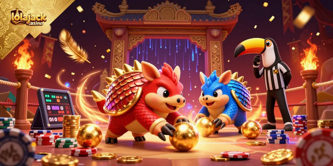 Experience thrilling action at lolajack casino with rival pangolins battling through a vibrant game scene.