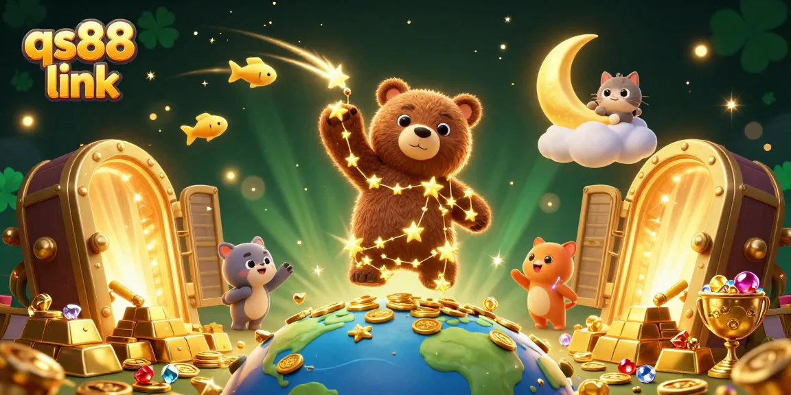 Experience the amazing qs88 link in a captivating 3D casino scene filled with treasures and characters.