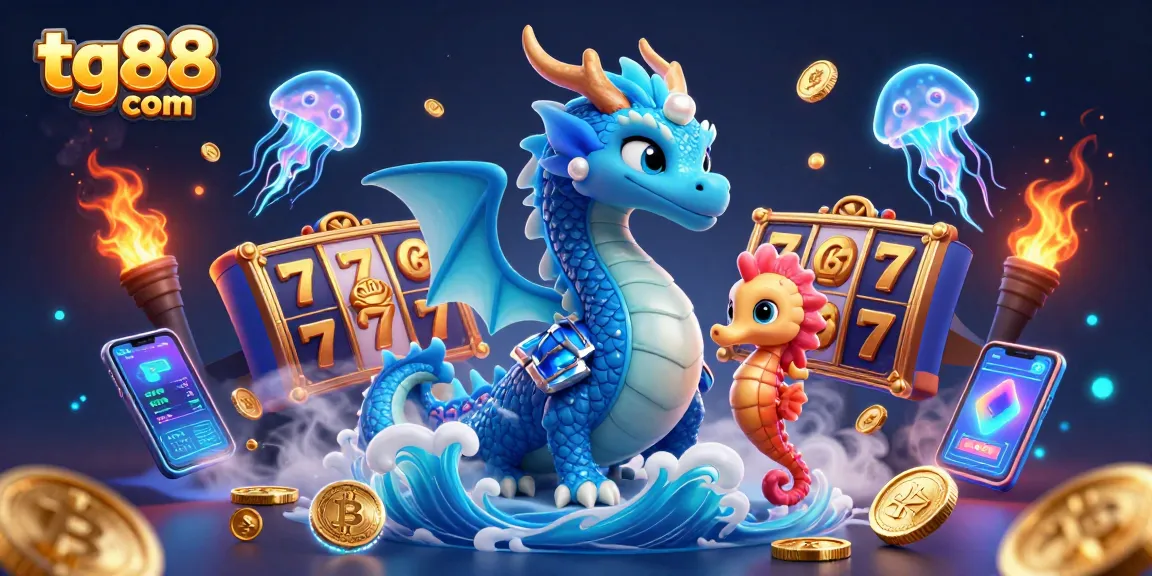 Experience thrilling action at tg88 com with an illustration of Neptune's dragon and dynamic slot elements.