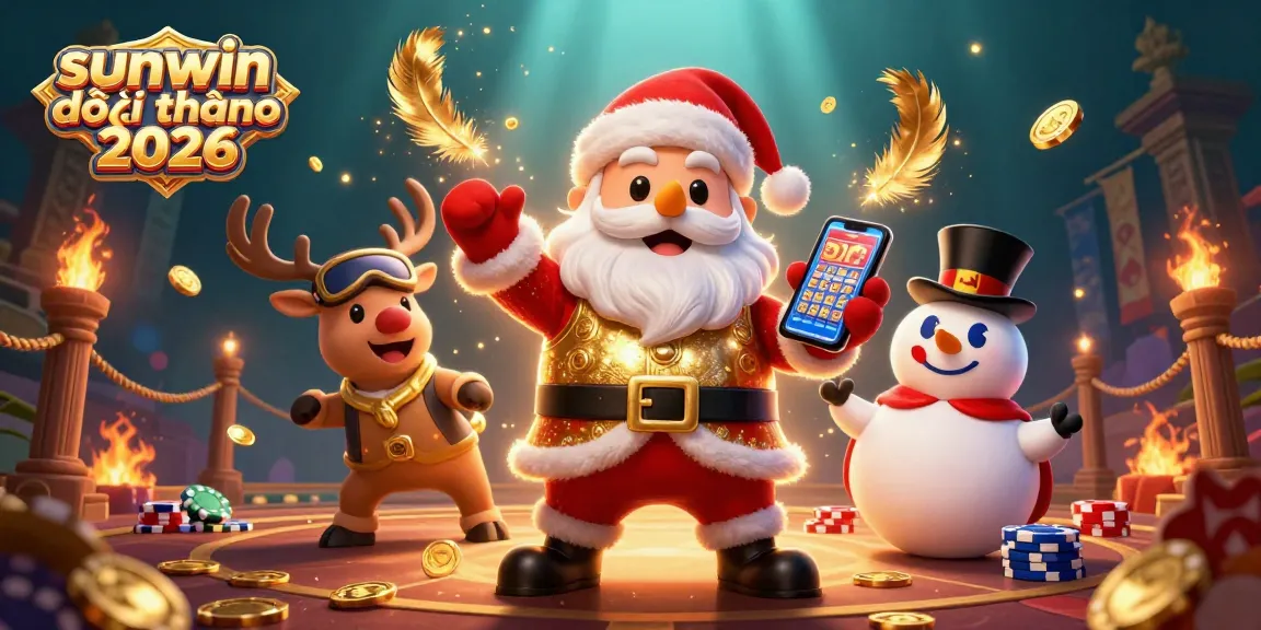 Experience sunwin đổi thưởng 2026 with exciting jackpot slots revealed by a cheerful Santa and friends.