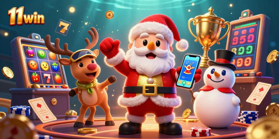 Celebrate big wins with 11 win's vibrant slots scene featuring Santa and friends!